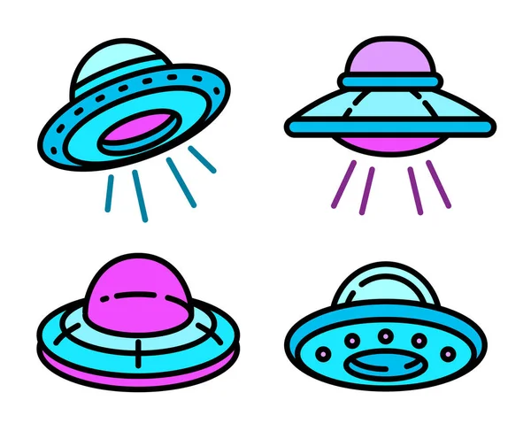 UFO pictogrammen ingesteld, omtrek stijl — Stockvector