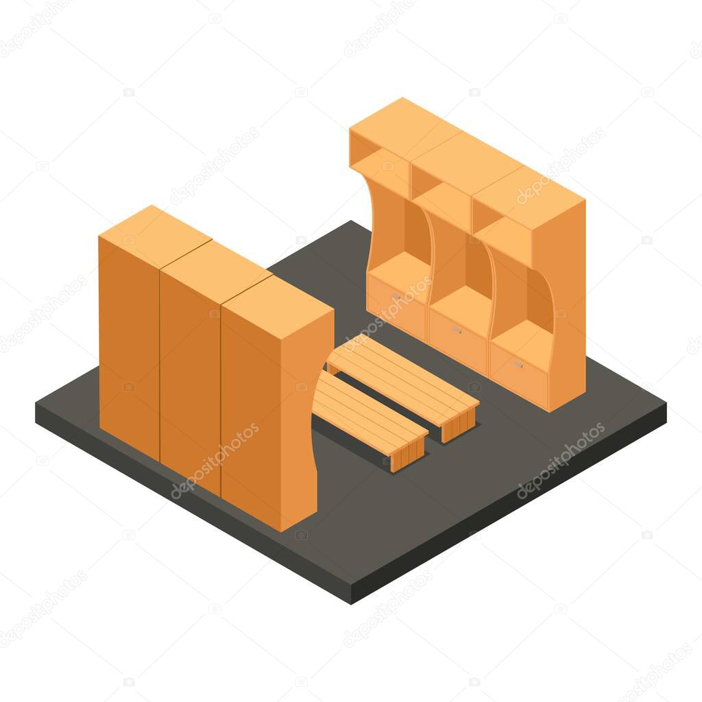 Dressing sport room icon, isometric style