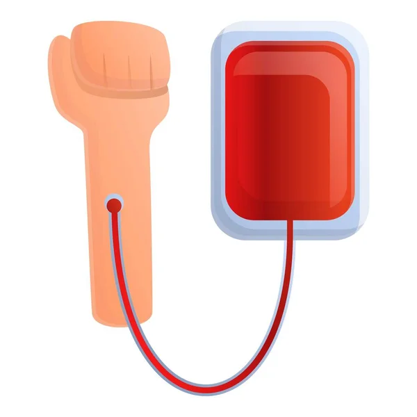 Trasfusione di sangue mano icona, stile cartone animato — Vettoriale Stock