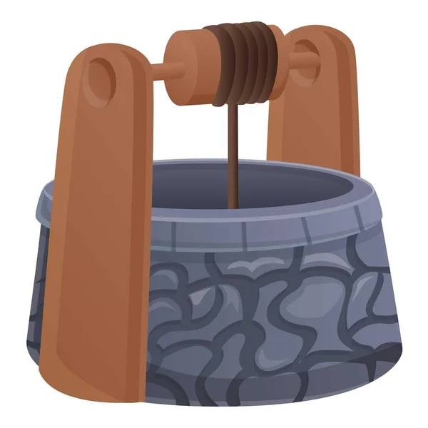 Icona rotonda del pozzo d'acqua in pietra, stile cartone animato — Vettoriale Stock
