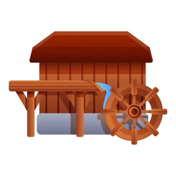 Wood water mill icon, cartoon style — Stock Vector