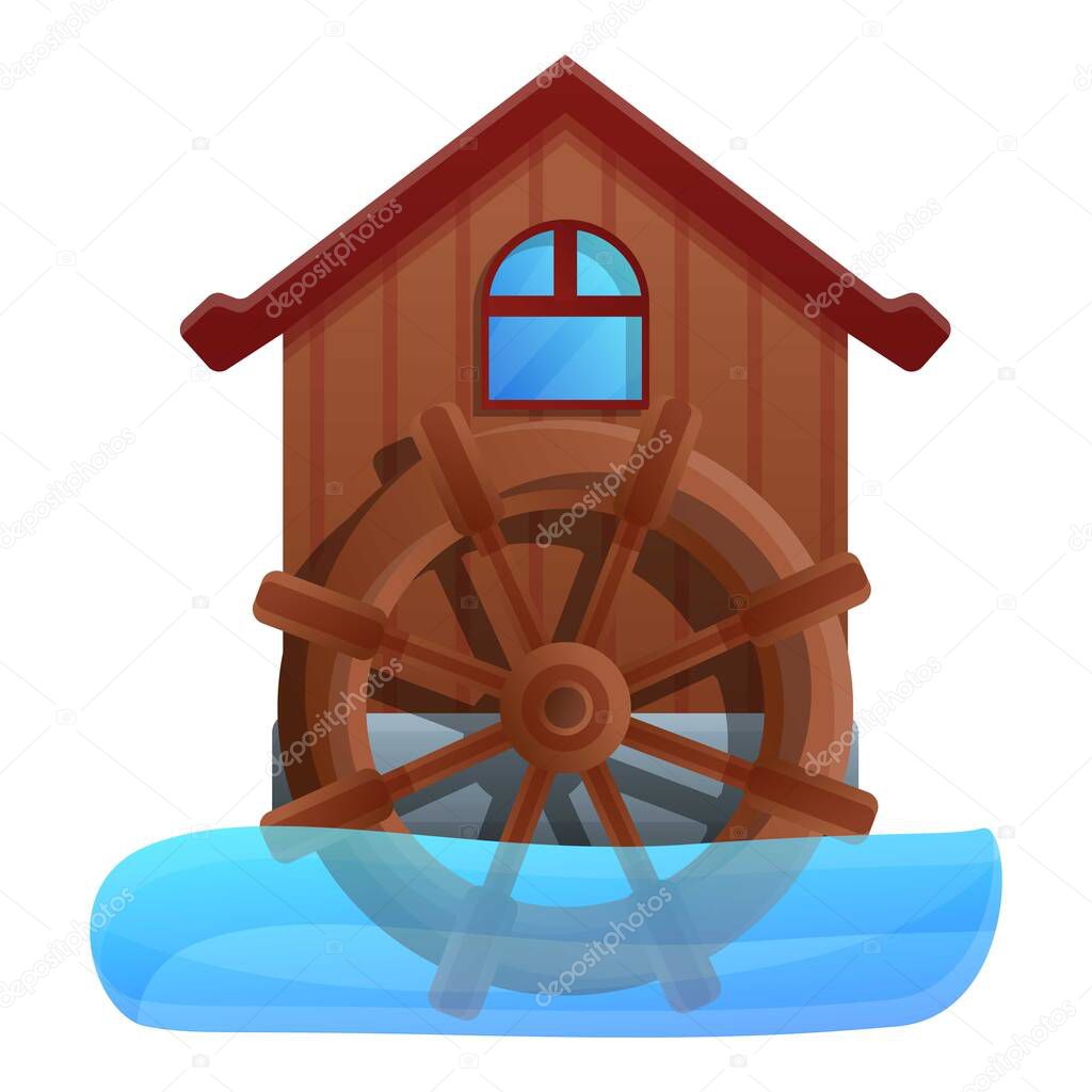 Water mill icon, cartoon style