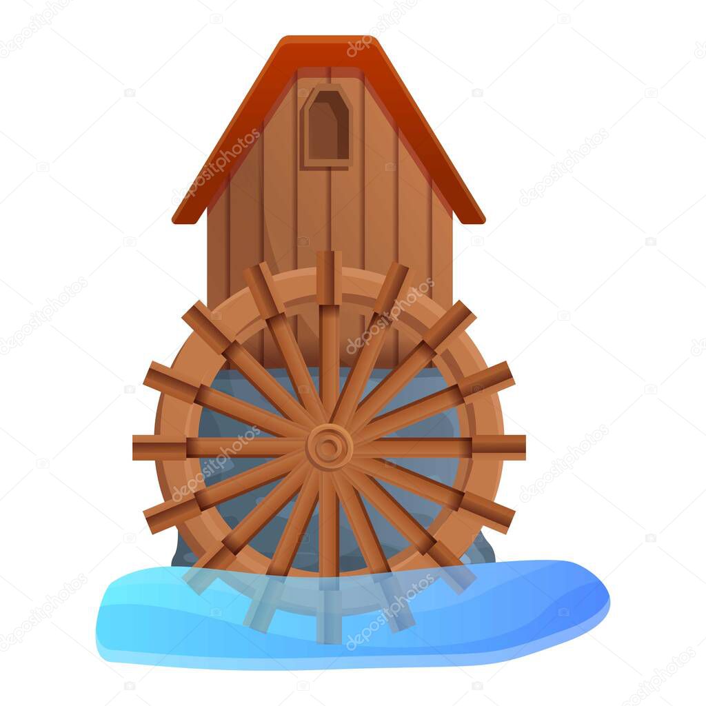Old water mill icon, cartoon style