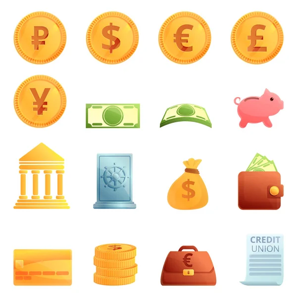 Иконки кредитного союза, стиль мультфильма — стоковый вектор