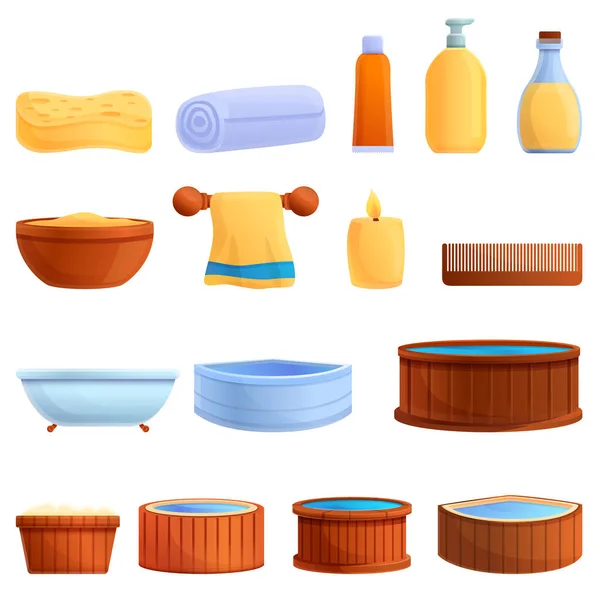 Jacuzzi iconen set, cartoon stijl — Stockvector