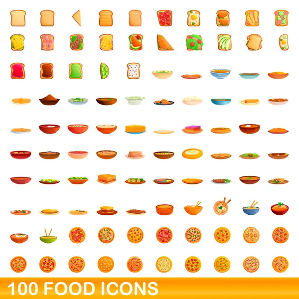 100 iconos de comida, estilo de dibujos animados — Archivo Imágenes Vectoriales