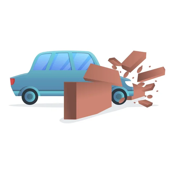 Icono de accidente de pared de coche, estilo de dibujos animados — Vector de stock