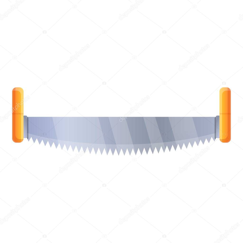 Double hand saw icon, cartoon style