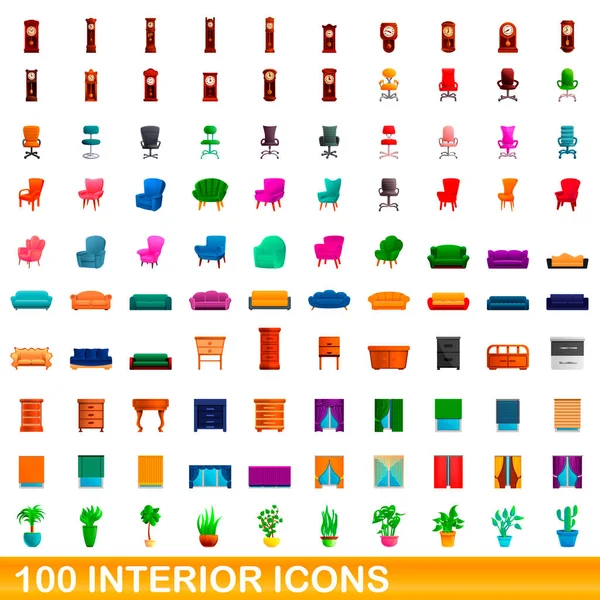 100 conjunto de iconos interiores, estilo de dibujos animados — Vector de stock
