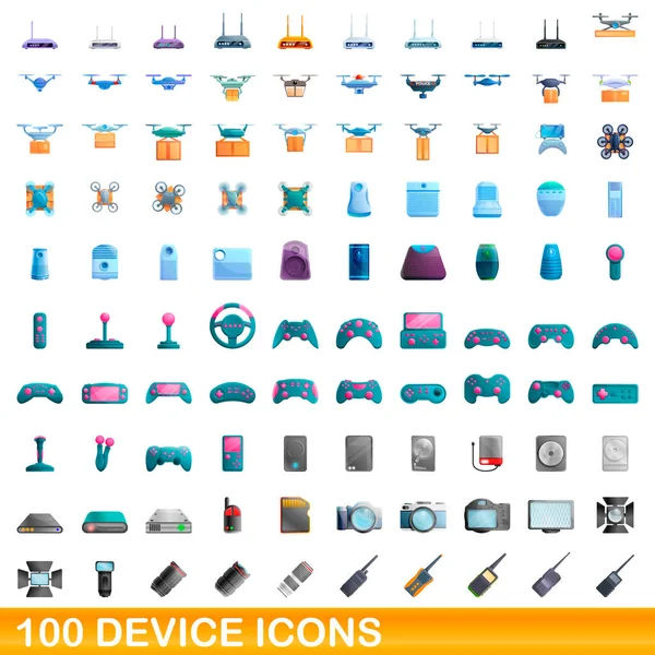 100 ikon perangkat ditata, gaya kartun Stok Vektor Bebas Royalti