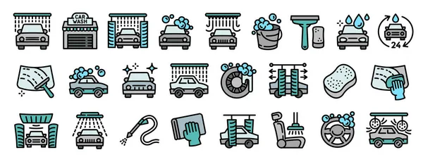 Zestaw ikon myjni samochodowej, szkic stylu — Wektor stockowy