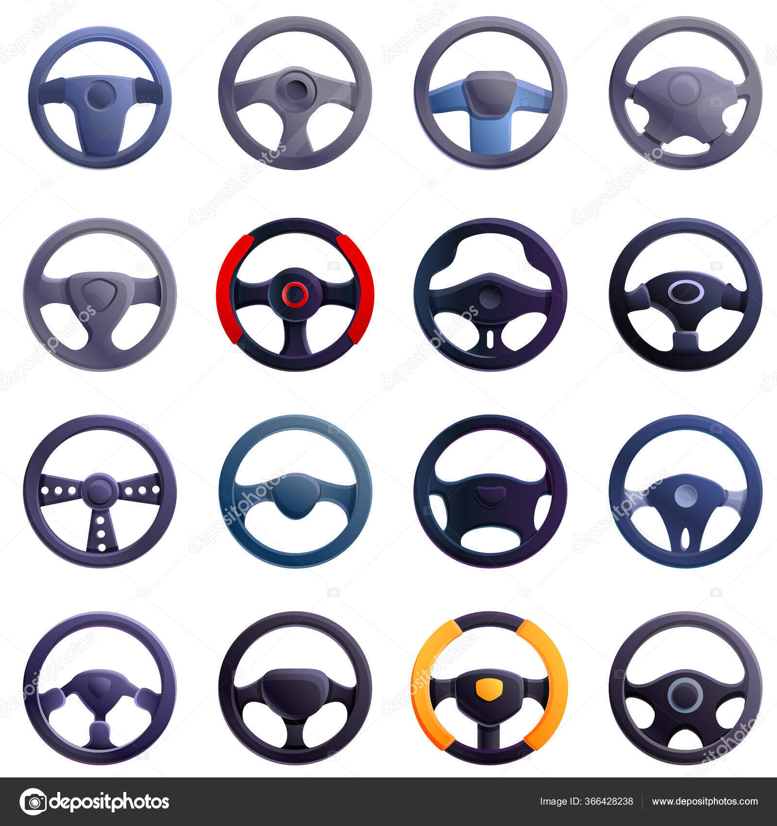 Steering wheel icons set, cartoon style Stock Vector Image by ©Nsit0108  #366428238
