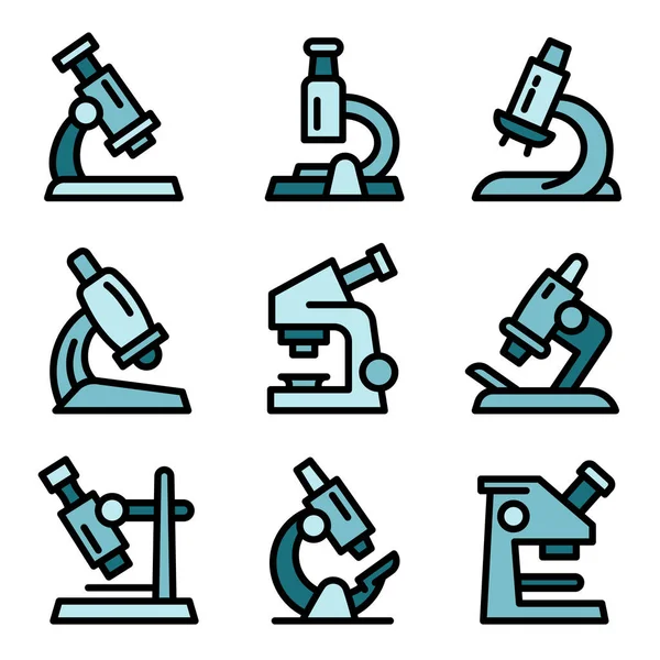 Mikroskop-Icons gesetzt, Umrissstil — Stockvektor