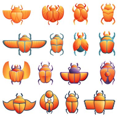 Scarab beetle icons set, cartoon style clipart