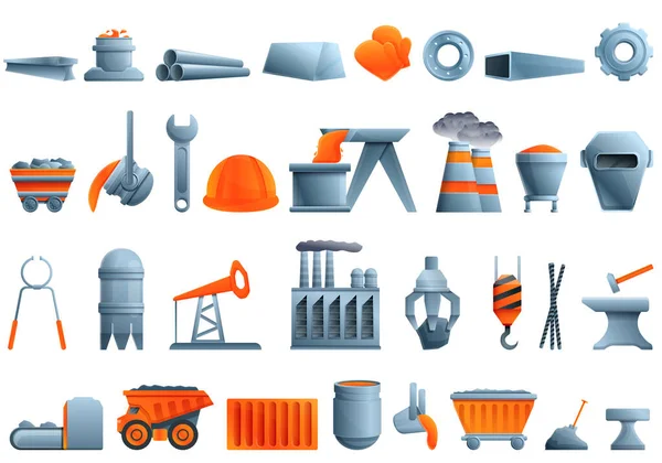 Metallurgie iconen set, cartoon stijl — Stockvector