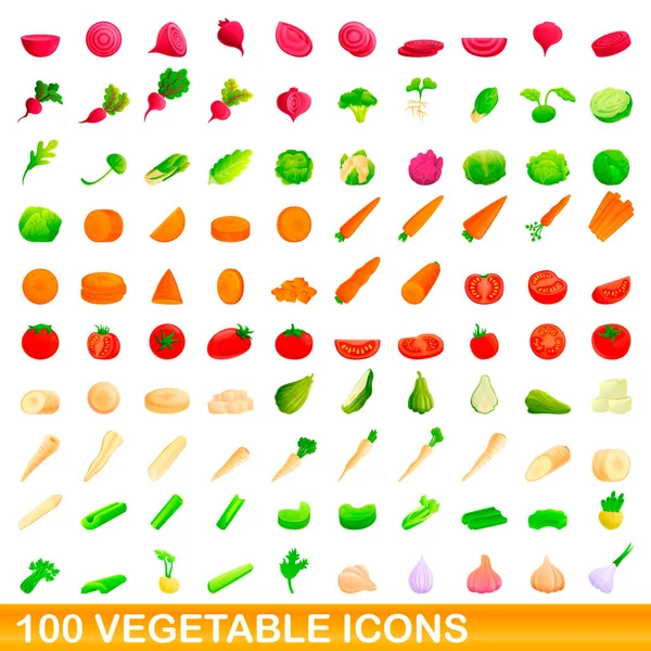 100 iconos de verduras conjunto, estilo de dibujos animados — Vector de stock