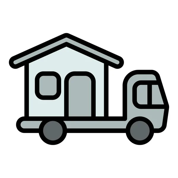 Kamp evi kamyon simgesi, taslak biçimi — Stok Vektör