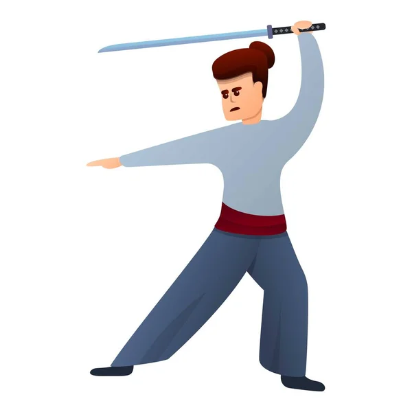 Ícone de posição de luta Samurai, estilo cartoon — Vetor de Stock