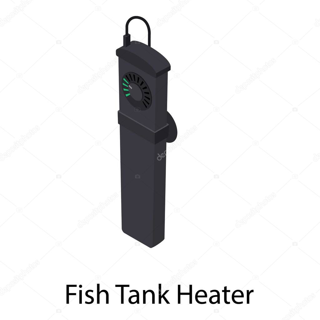 Fish tank heater icon, isometric style