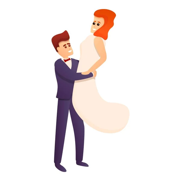 Salto de noiva em noivo mãos ícone, estilo dos desenhos animados — Vetor de Stock