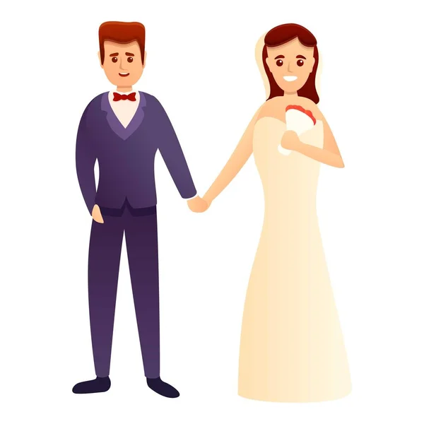 Ícone de casal de casamento feliz, estilo dos desenhos animados — Vetor de Stock