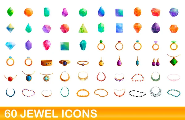 60 Jewel icons set, cartoon style — стоковый вектор