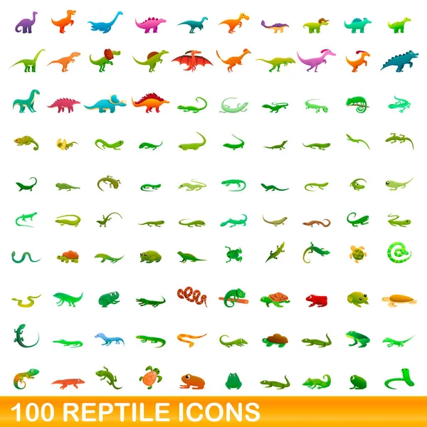 100 iconos de reptiles, estilo de dibujos animados — Vector de stock