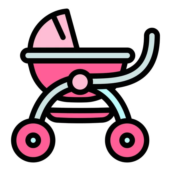 Ícone de carrinho de bebê menina, estilo esboço — Vetor de Stock