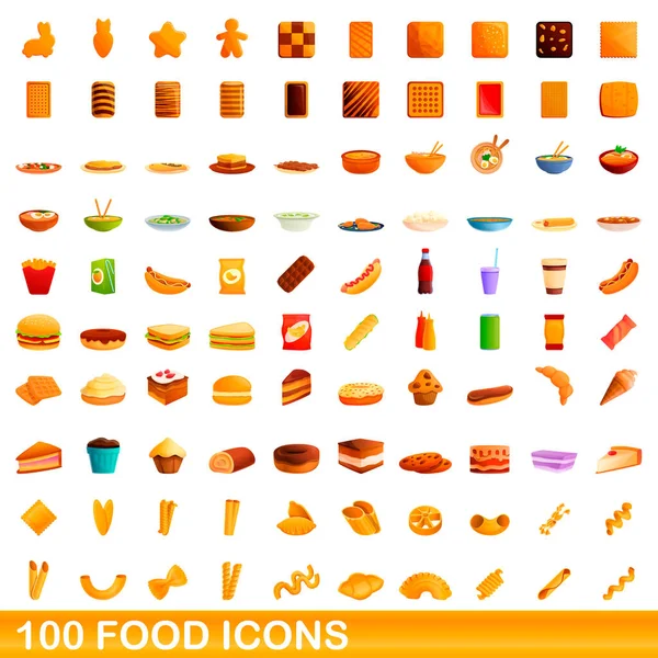 100 set di icone alimentari, stile cartone animato — Vettoriale Stock