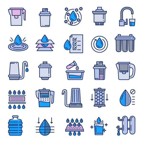 Filter water icons set, outline style — Stock Vector