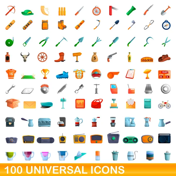 100 ikon universal ditata, gaya kartun Stok Vektor