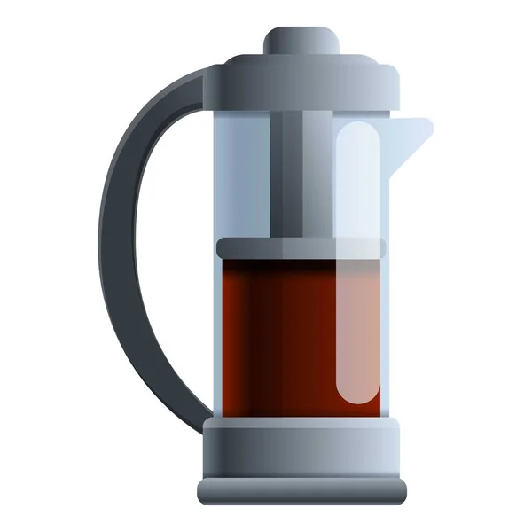 Tea press pot icona, stile cartone animato — Vettoriale Stock
