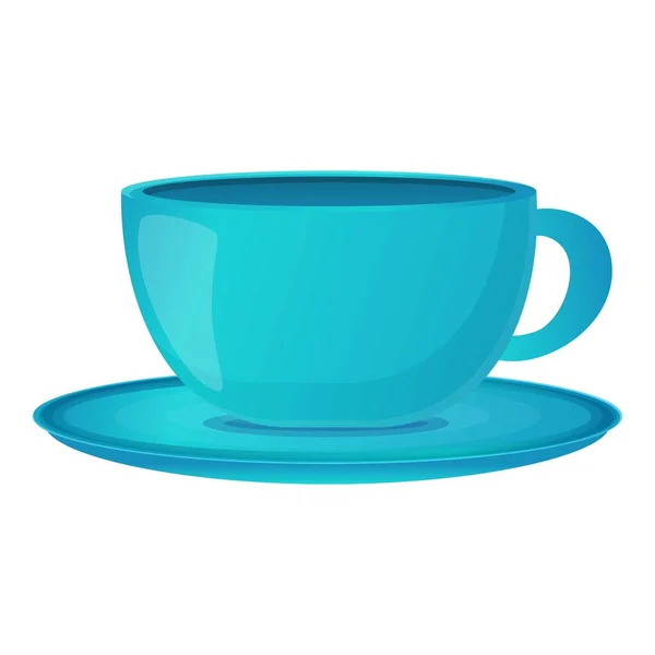 Taza de té con icono de plato, estilo de dibujos animados — Vector de stock