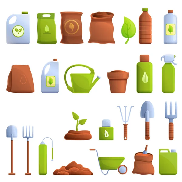 Conjunto de ícones de fertilizante, estilo cartoon — Vetor de Stock