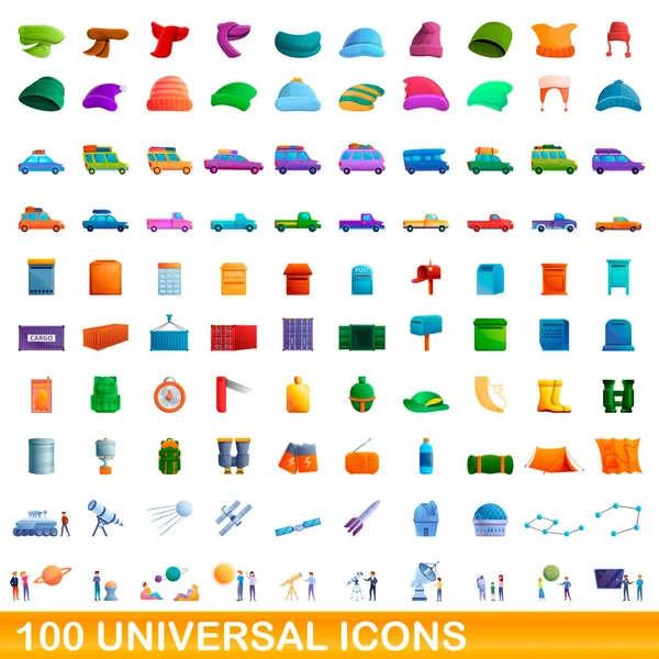 100 univerzális ikonok készlet, rajzfilm stílus — Stock Vector