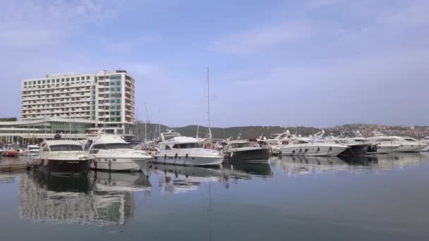 湾码头上的私人游艇和帆船. — 图库视频影像
