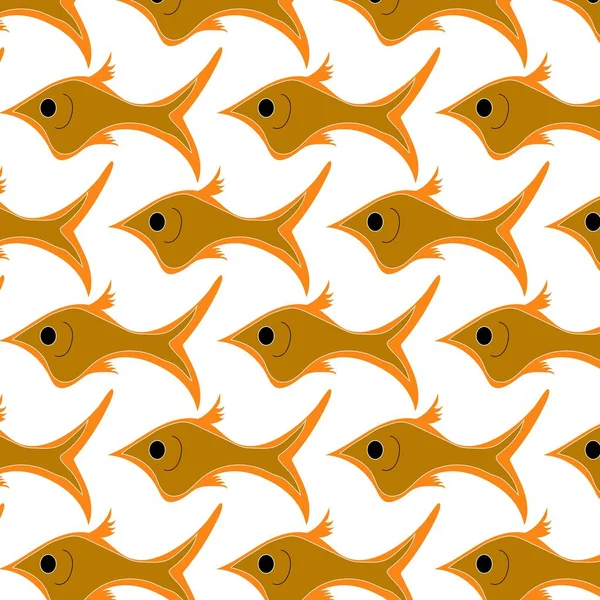 Lachende vis schattig gedessineerde jurk in geel op een witte pagina — Stockvector