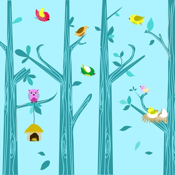 Natürliche Bäume und Vögel Hintergrund — Stockvektor