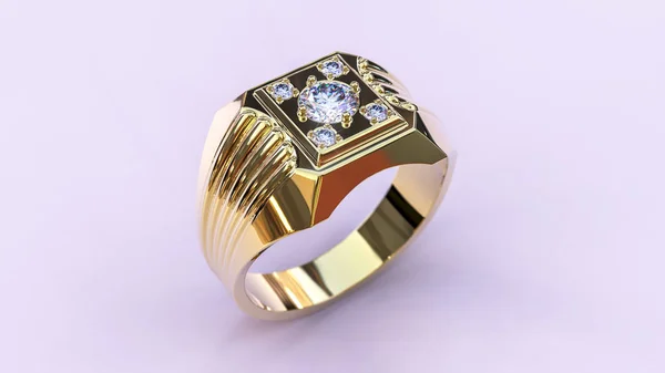 Anello in oro con diamanti rendering 3d Foto Stock Royalty Free