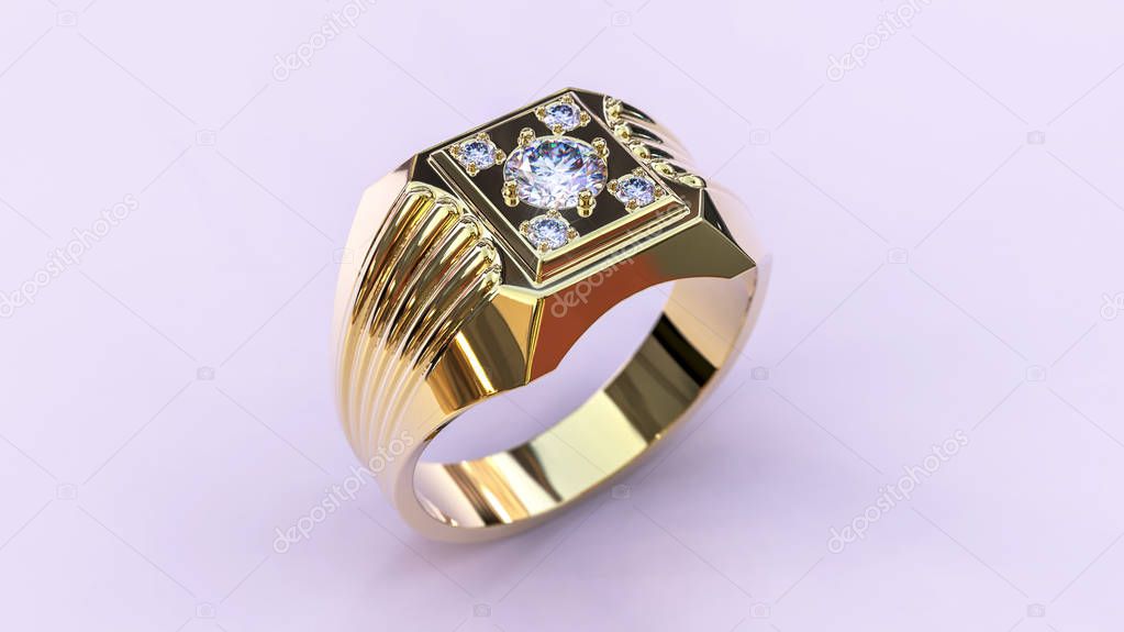 gold ring with diamonds 3D rendering