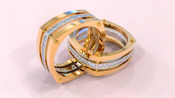 Goldring mit Diamanten 3D-Rendering — Stockfoto