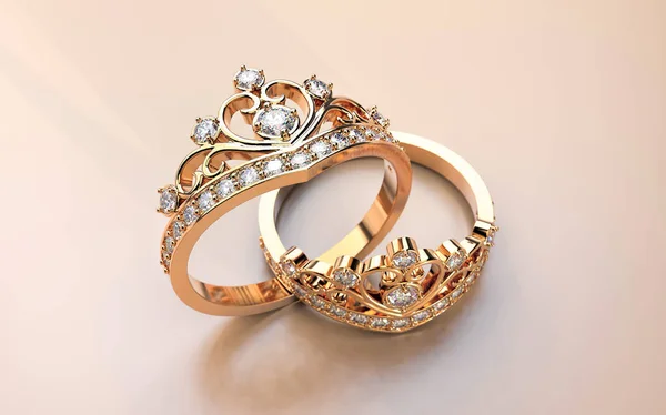 Anillo Corona Diamante Renderizado — Foto de Stock