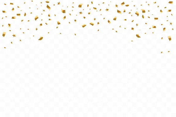 Veel vallende luxe gouden confetti. Verjaardag viering. Vector illustratie — Stockvector