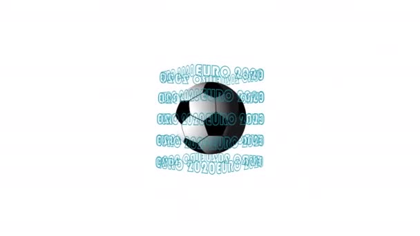 Looping realistic animation of the spinning 3d soccer ball and and blue text EURO 2020. — ストック動画