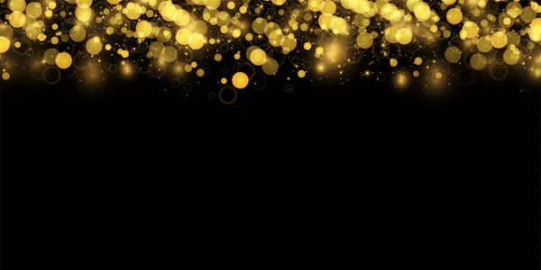 Textura fondo abstracto negro y dorado Glitter y elegante para Navidad. Polvo blanco. Partículas de polvo mágicas chispeantes. Concepto mágico. Fondo abstracto con efecto bokeh . — Archivo Imágenes Vectoriales