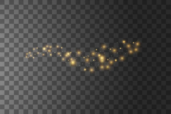 Nuvola stellata vettoriale con polvere. La polvere è giallo scintille e stelle dorate brillano con luce speciale. Il vettore brilla su uno sfondo trasparente. Effetto luce natalizio. Frizzante polvere magica — Vettoriale Stock