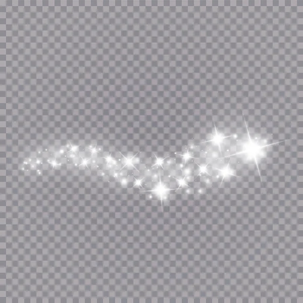 透明な背景に多くのキラキラした粒子で光の効果を発揮します。塵とベクトル星空の雲。魔法のクリスマスの装飾 — ストックベクタ