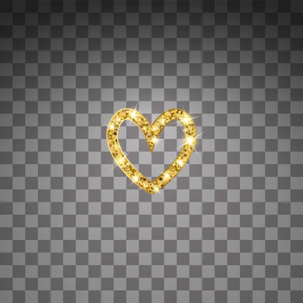 Altın parıltılı vektör kalp. Altın parıltılı Sevgililer Günü kartı. Lüks tasarım öğesi. Şeffaf arkaplanda Amber parçacıkları. — Stok Vektör
