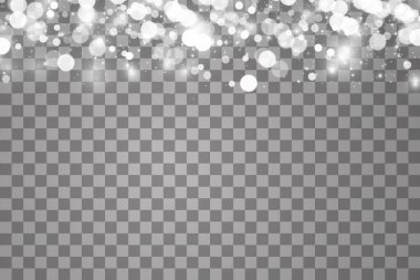 Şeffaf arkaplanda izole edilmiş pek çok sim parçacığı ile parlayan ışık efekti. Tozla kaplı vektör yıldızlı bulut. Sihirli Noel süslemesi