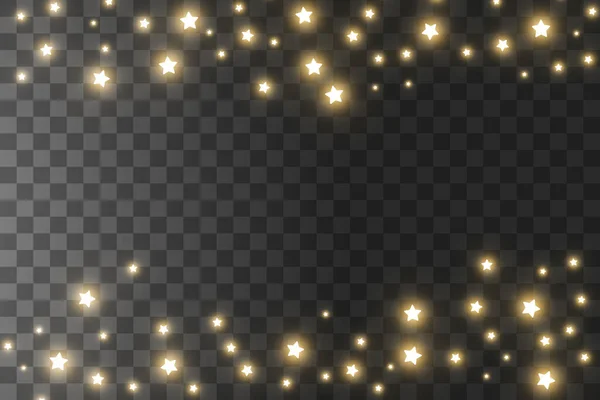 Het stof vonken en gouden sterren schitteren met speciaal licht. Vector schittert op een transparante achtergrond. Kerstlichteffect. Sprankelende magische stofdeeltjes. — Stockvector